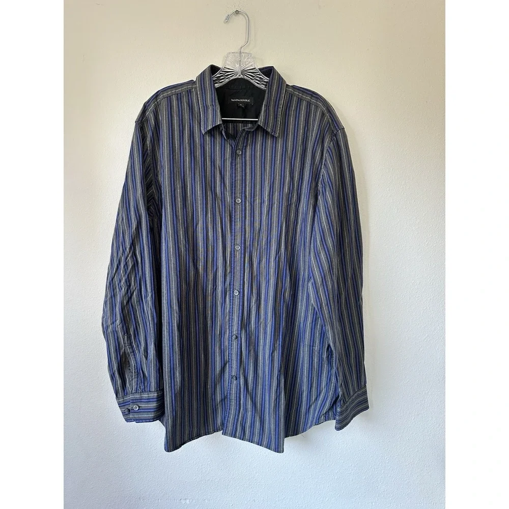 Banana Republic Men's XL Blue Brown Striped Button up Long Sleeve Shirt